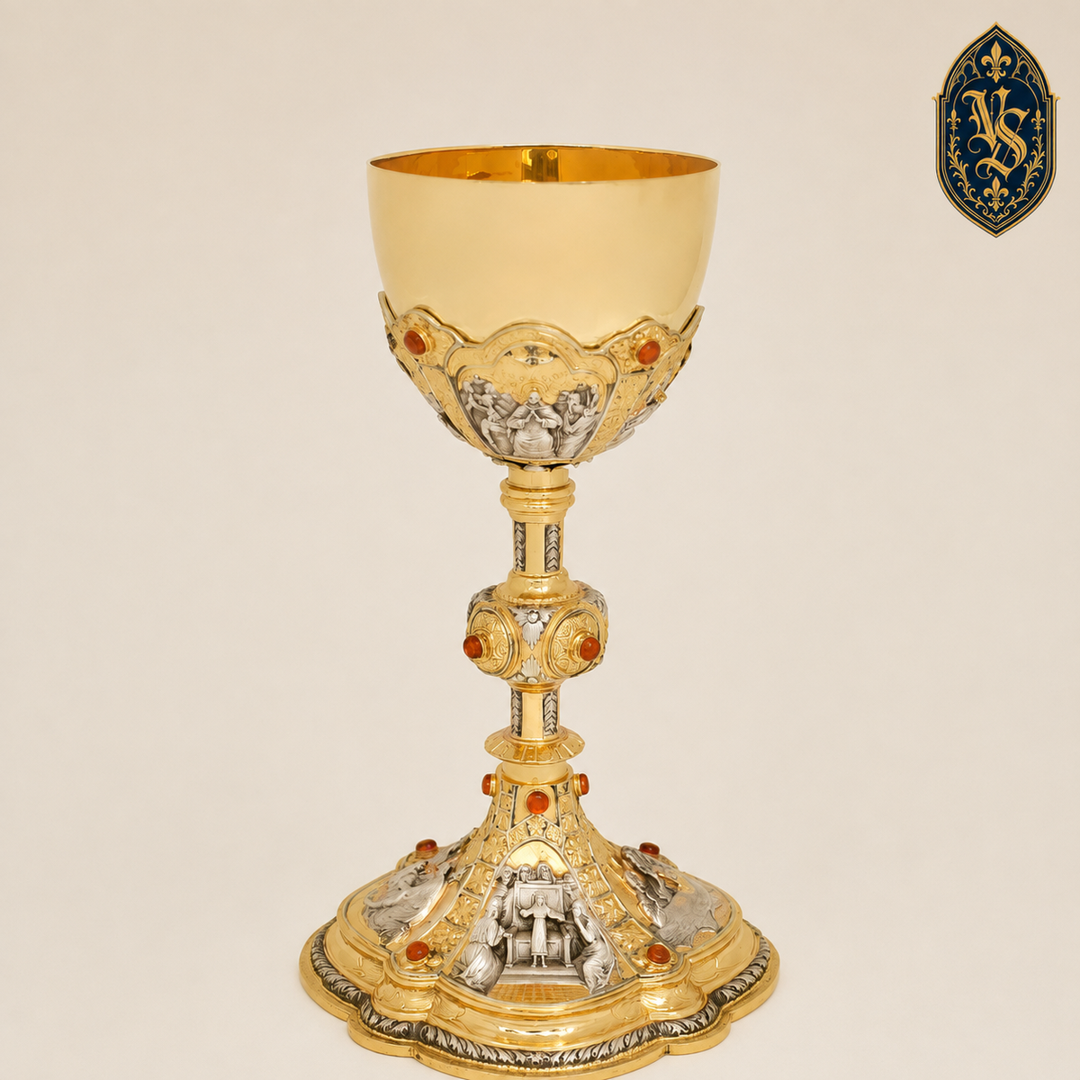 Kielich mszalny złocony, bogato zdobiony z kamieniami 23,5 cm – KSCM-012