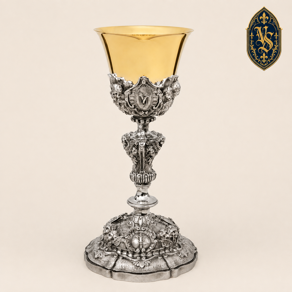 Kielich liturgiczny bicolor, bogato zdobiony 26 cm – KSCM-016