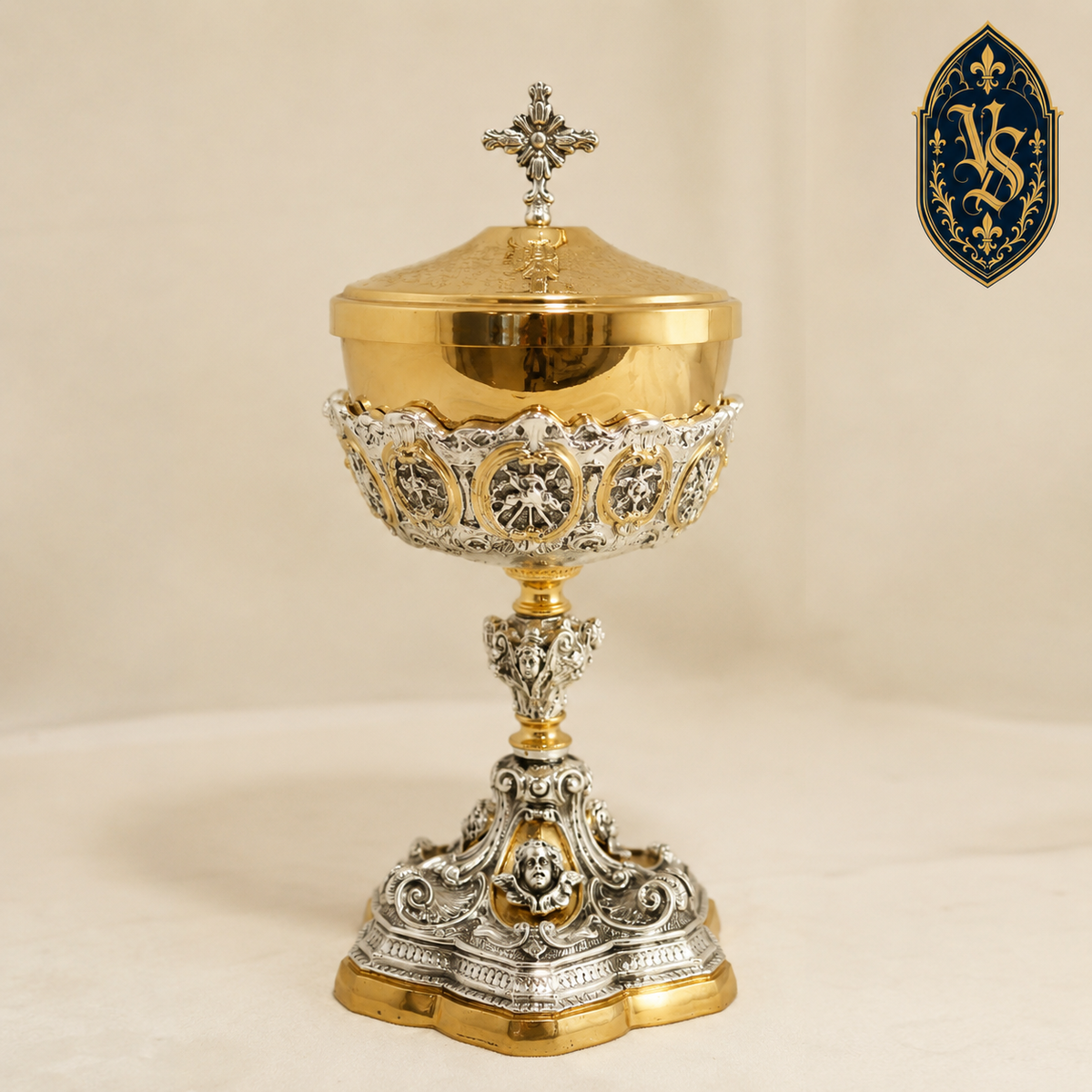 Cyborium liturgiczne bicolor, bogato zdobione 28 cm – CBSCM-001