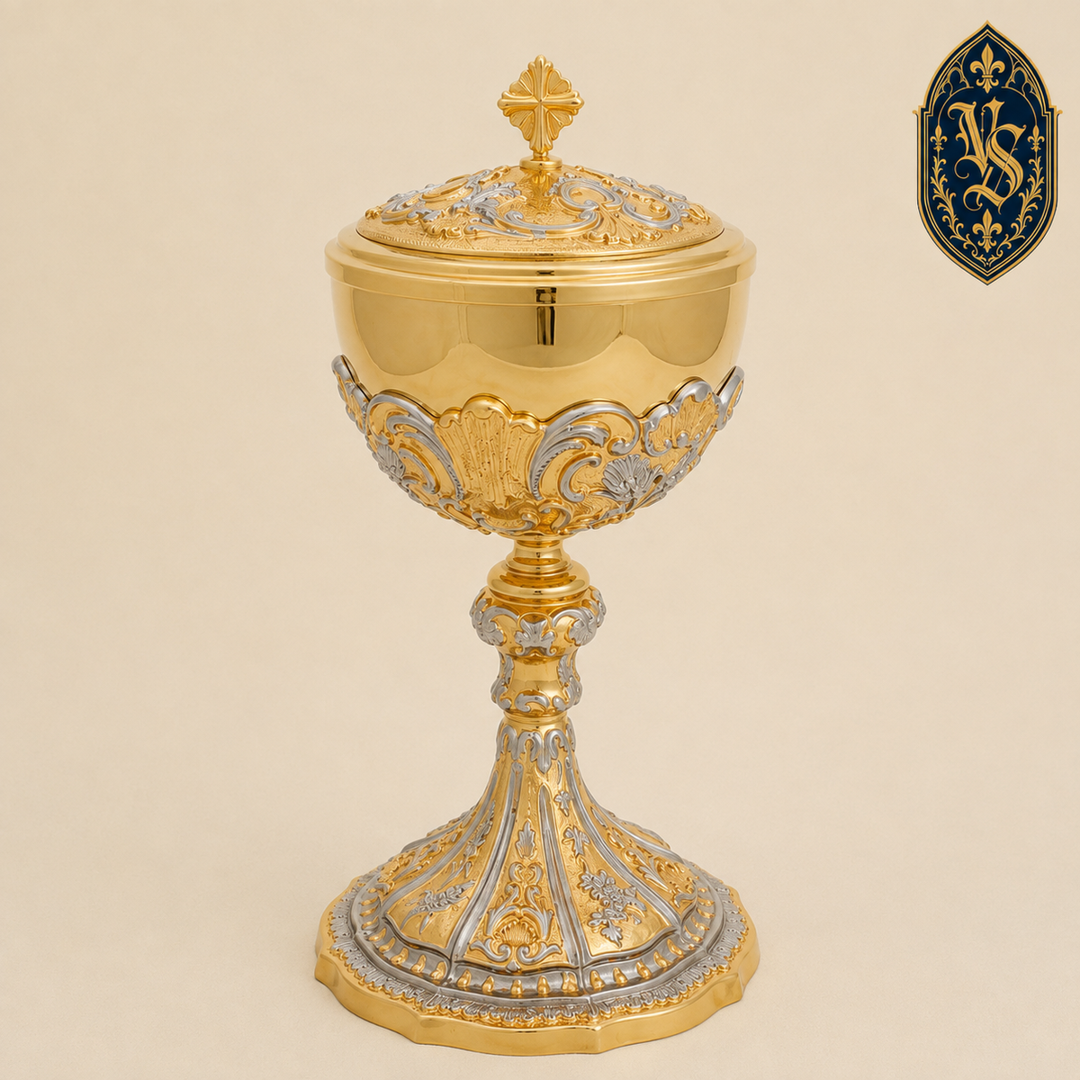 Cyborium liturgiczne bicolor, bogato zdobione 27 cm – CBSCM-002