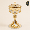 Cyborium liturgiczne bicolor z bursztynowymi kamieniami 25 cm – CBSCM-003