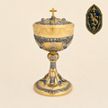 Cyborium liturgiczne bicolor z niebieskimi kamieniami 25,5 cm – CBSCM-004