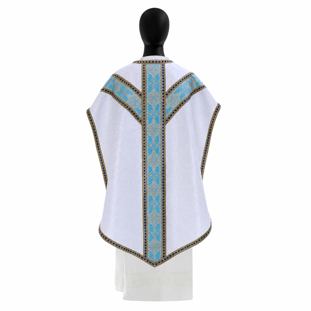 Pugin-style chasuble, white and blue