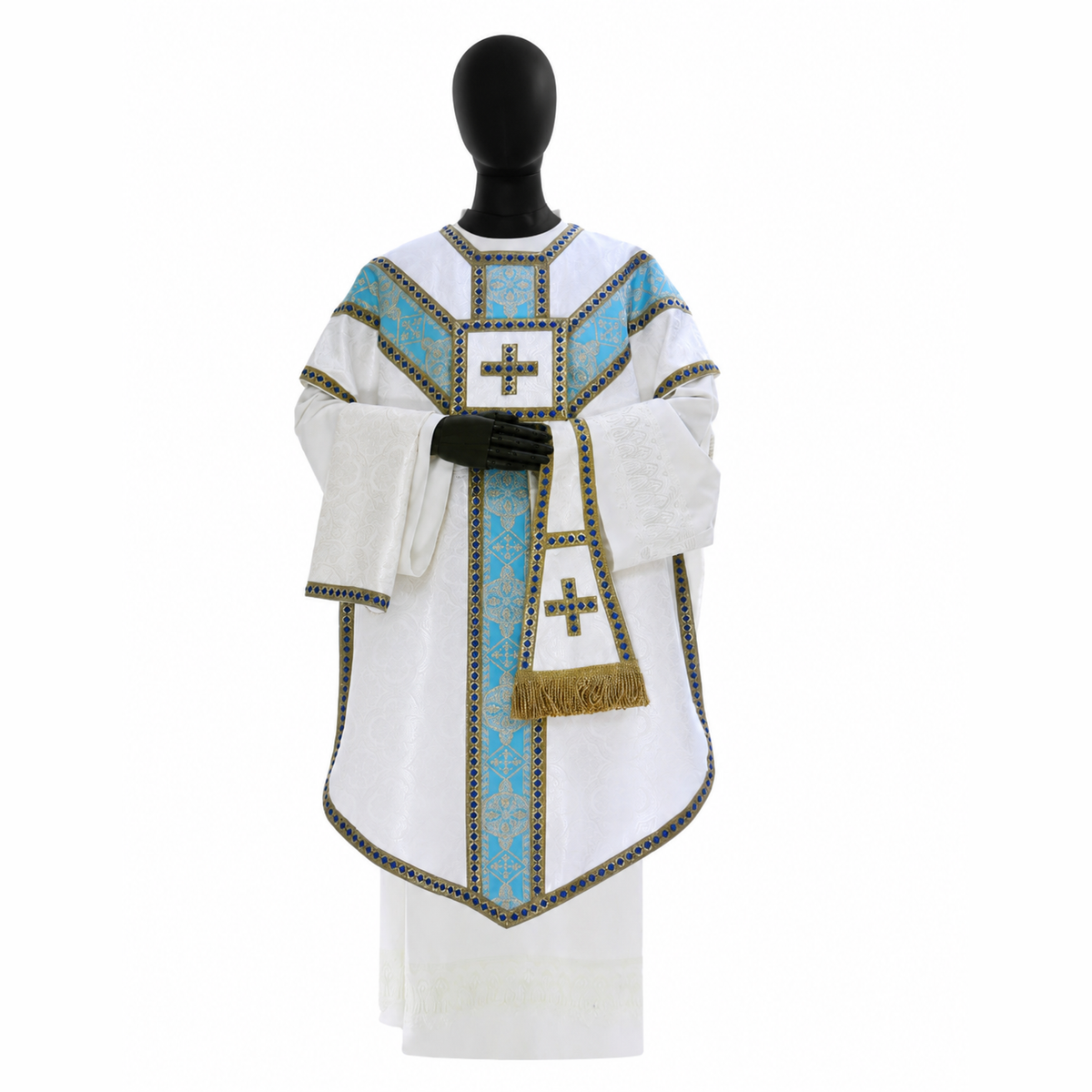 Pugin-style chasuble, white and blue