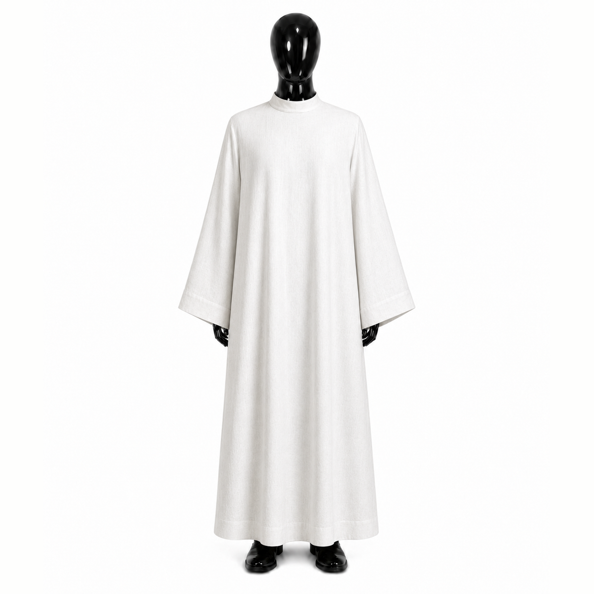Plain linen alb with a stand-up collar ALB01-018