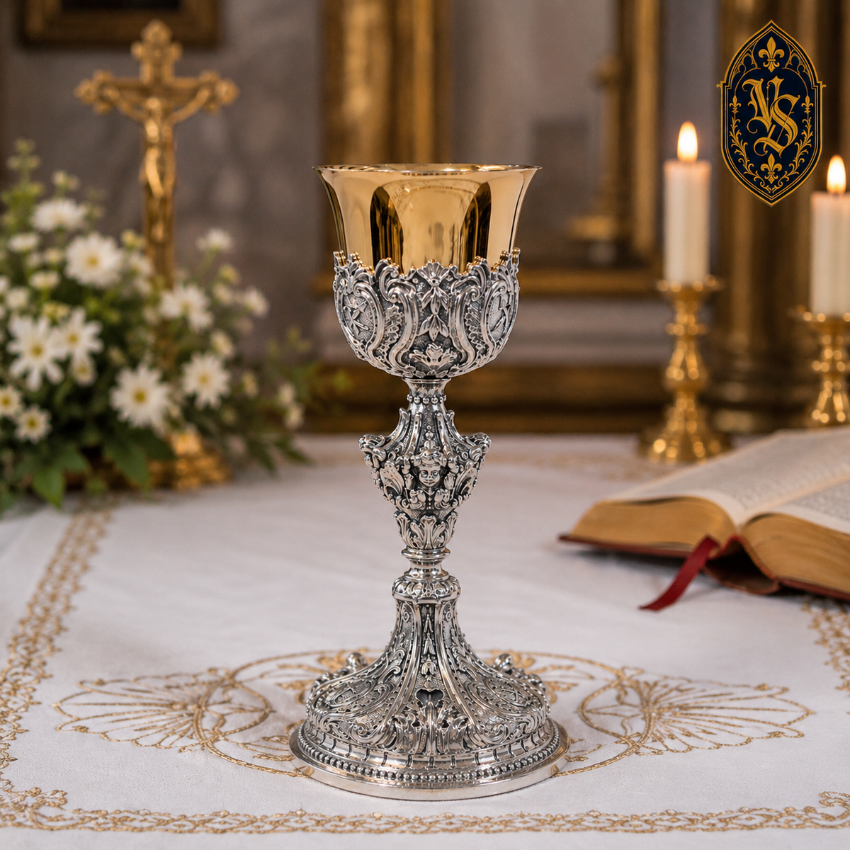 Kielich Mszalny Barokowy, Złocono-Srebrzony, Wysokość 28 cm – KSCM-005