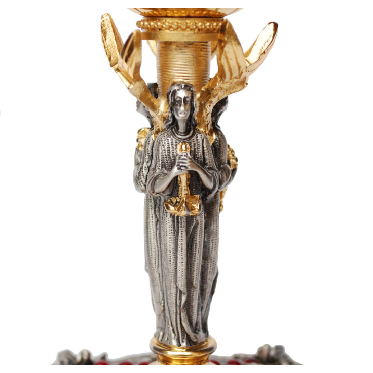 Kielich mszalny bicolor z figurą anioła i czerwonymi kamieniami 22,5 cm – KSCM-030