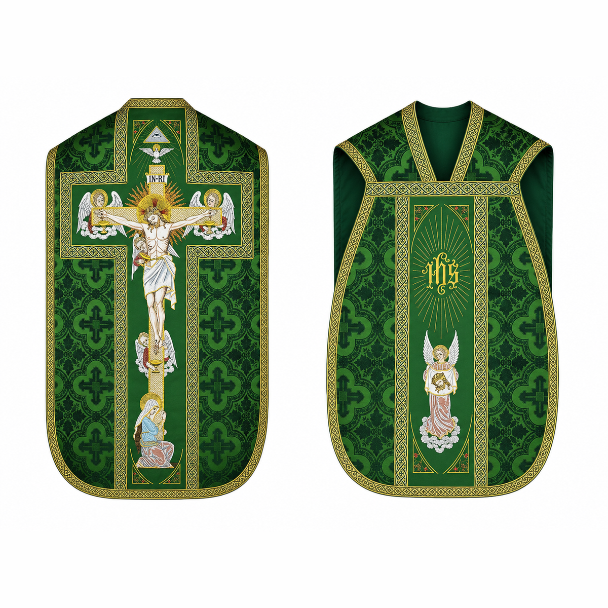 Roman Chasuble ''Crucifixion'' Green