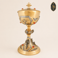 Cyborium liturgiczne złocone, bogato zdobione z czerwonymi kamieniami 26 cm – CBSCM-008