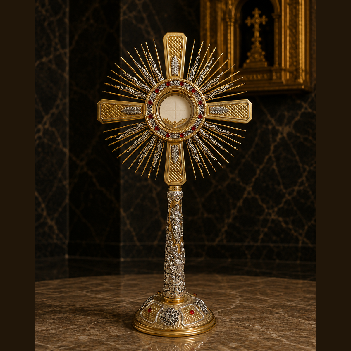 Monstrancja „Crux Luminis” – 73 cm, bicolor, pozłacana, SCM-006