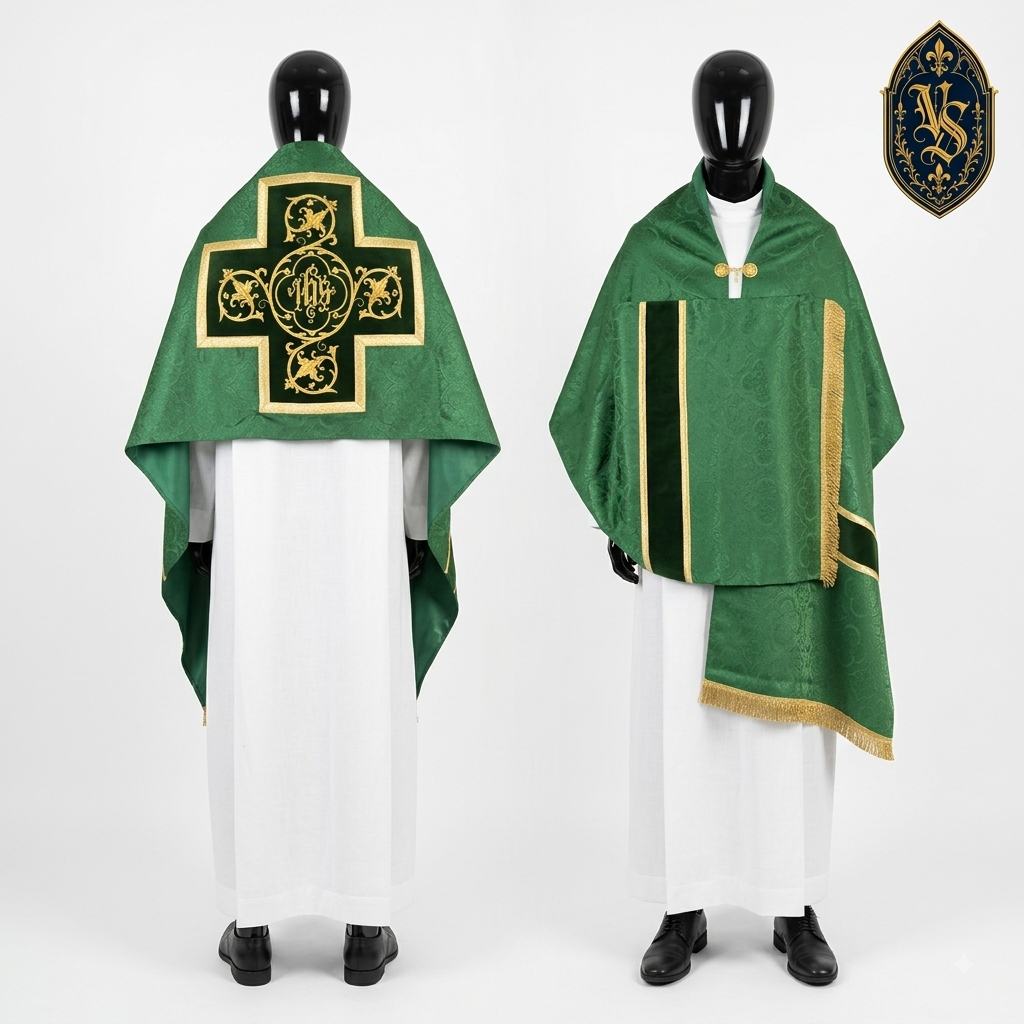 Welon liturgiczny zielony z haftem IHS – WLKRB-008