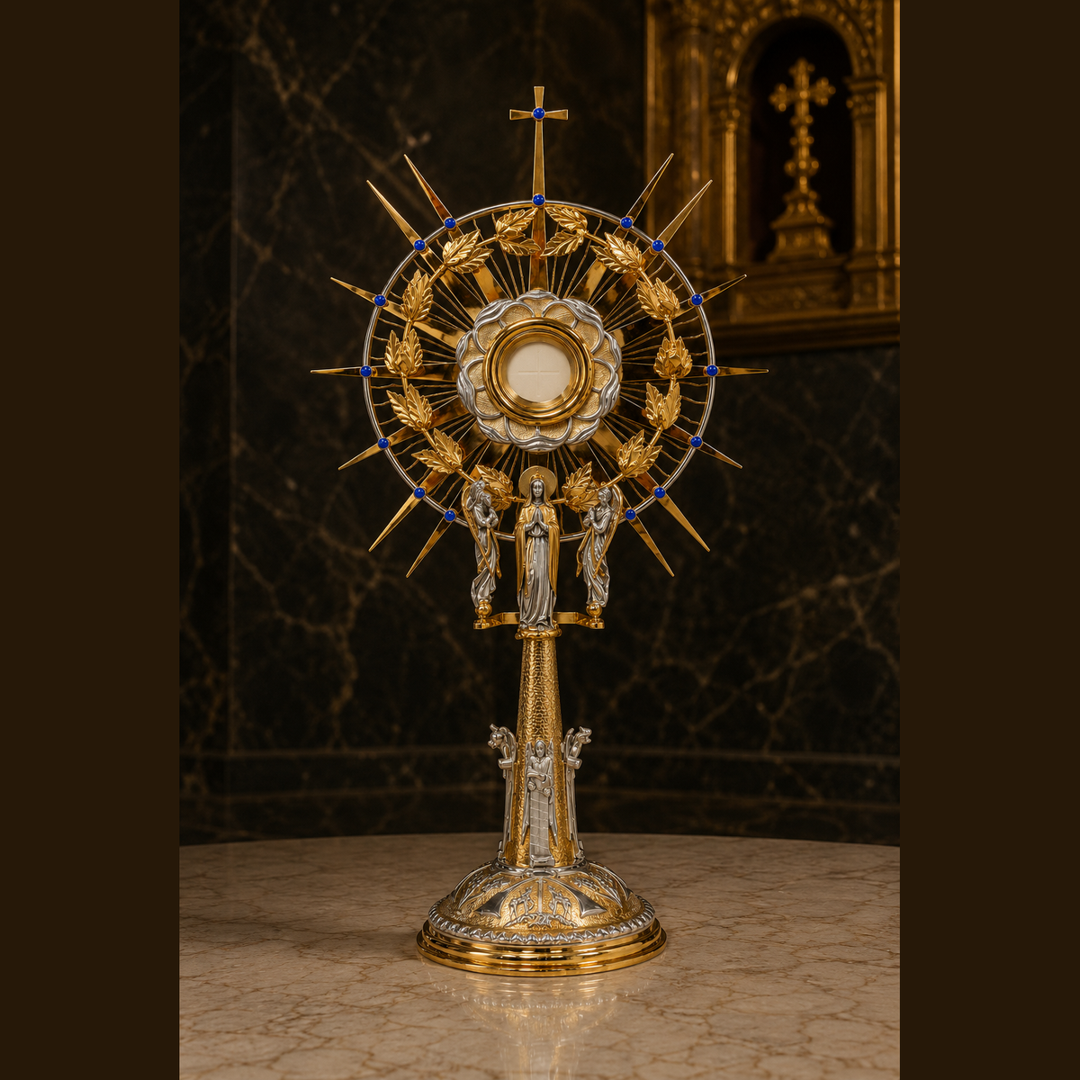 Monstrancja „Regina Eucharistiae” – 87 cm, pozłacana, z kamieniami, SCM-005
