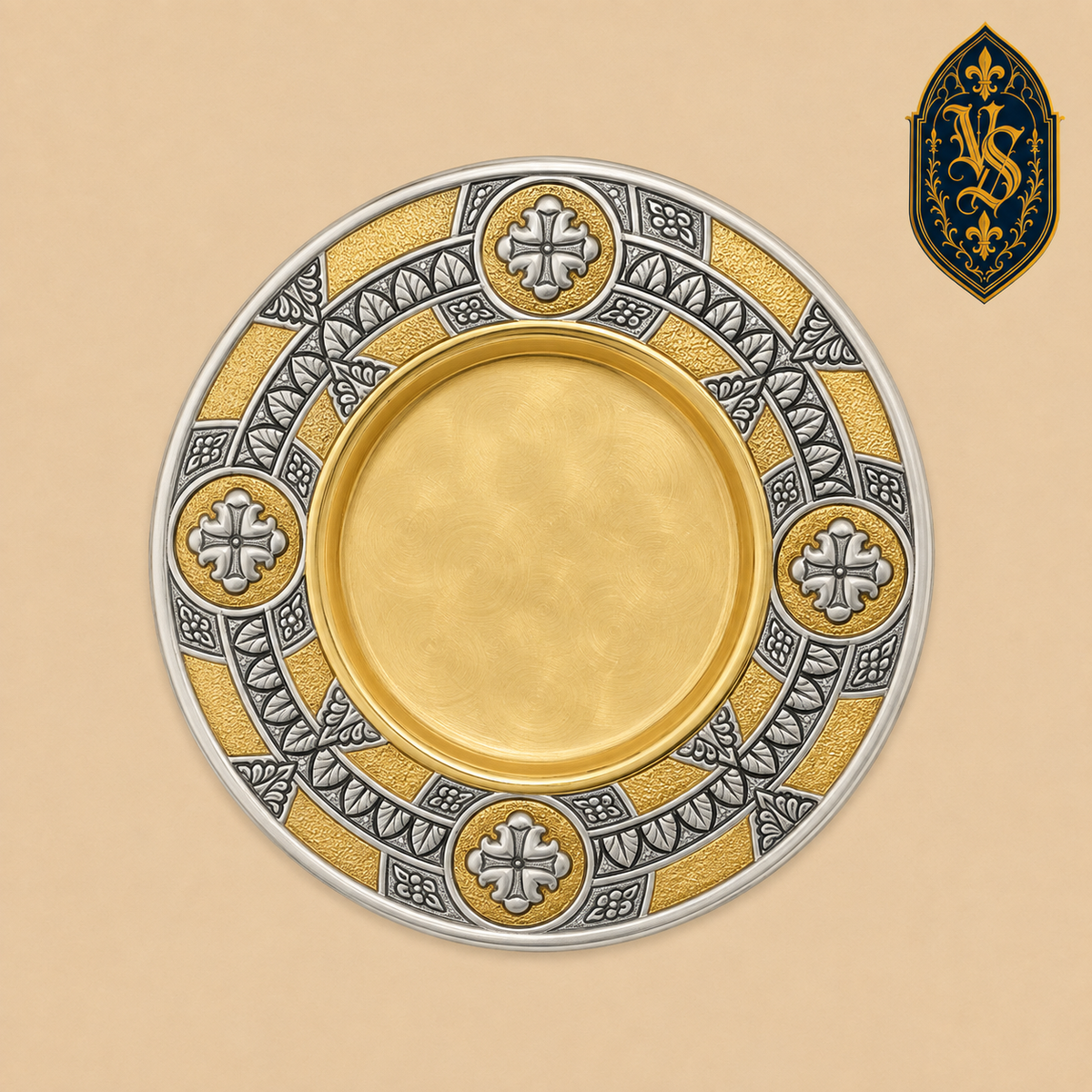 Patena liturgiczna złocona z posrebrzanym ornamentem – PSCM-023