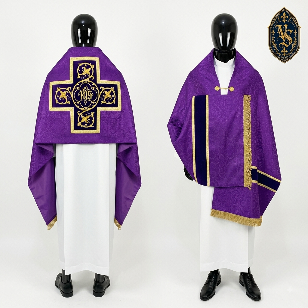 Welon liturgiczny fioletowy z haftem IHS – WLKRB-010