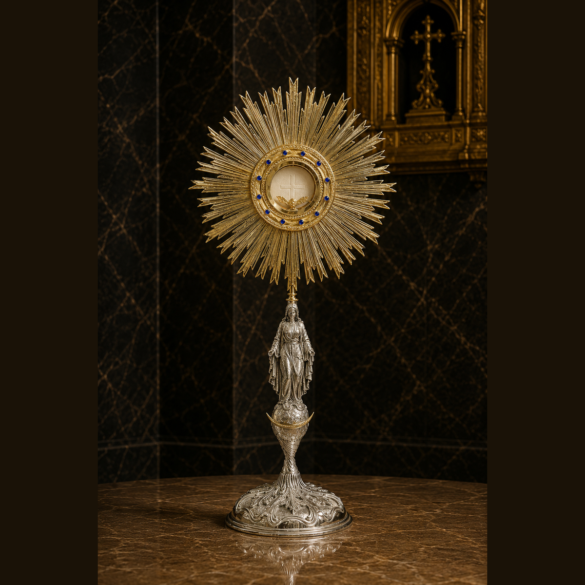 Monstrancja "Stella Mariae" z wizerunkiem Matki Bożej, wysokość 80 cm, SCM-009