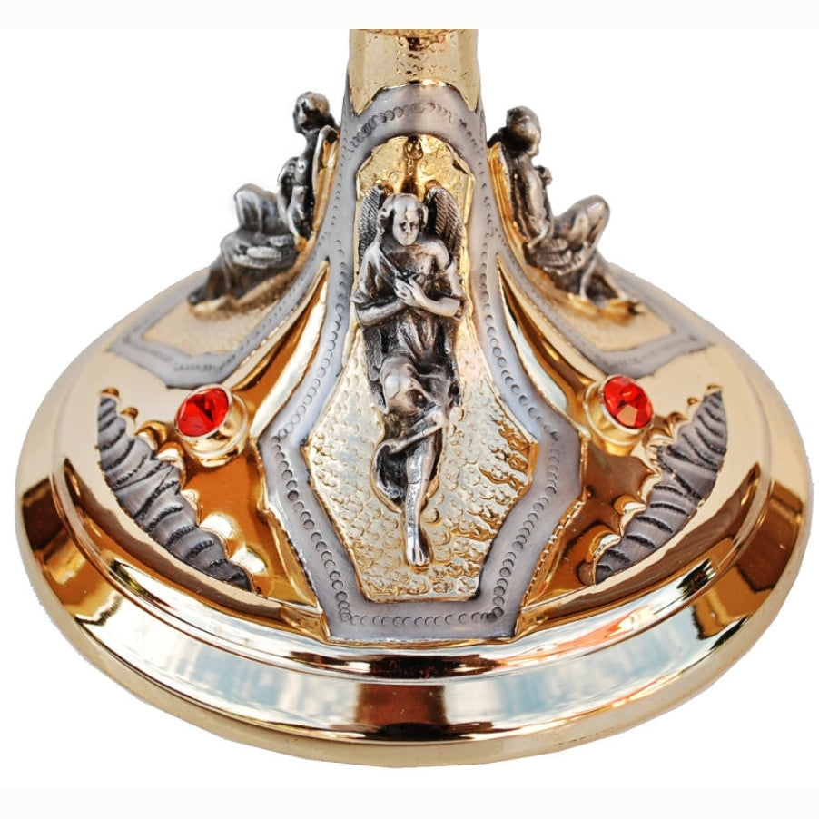 Cyborium liturgiczne złocone, bogato zdobione z czerwonymi kamieniami 26 cm – CBSCM-008