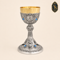 Kielich liturgiczny srebrzony ze złoconą czaszą i niebieskimi kamieniami – KSCM-020