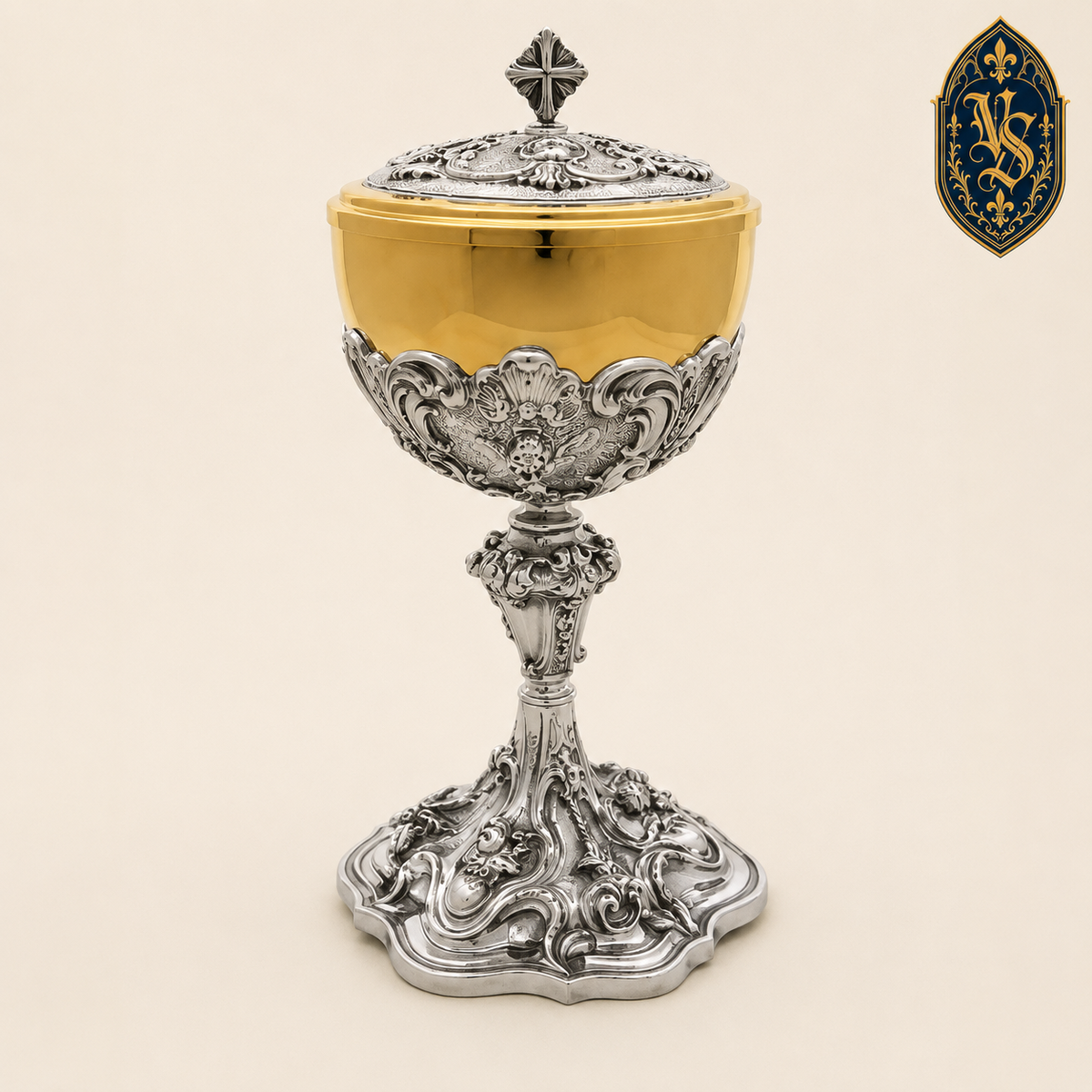 Cyborium liturgiczne bicolor, bogato zdobione 27 cm – CBSCM-005