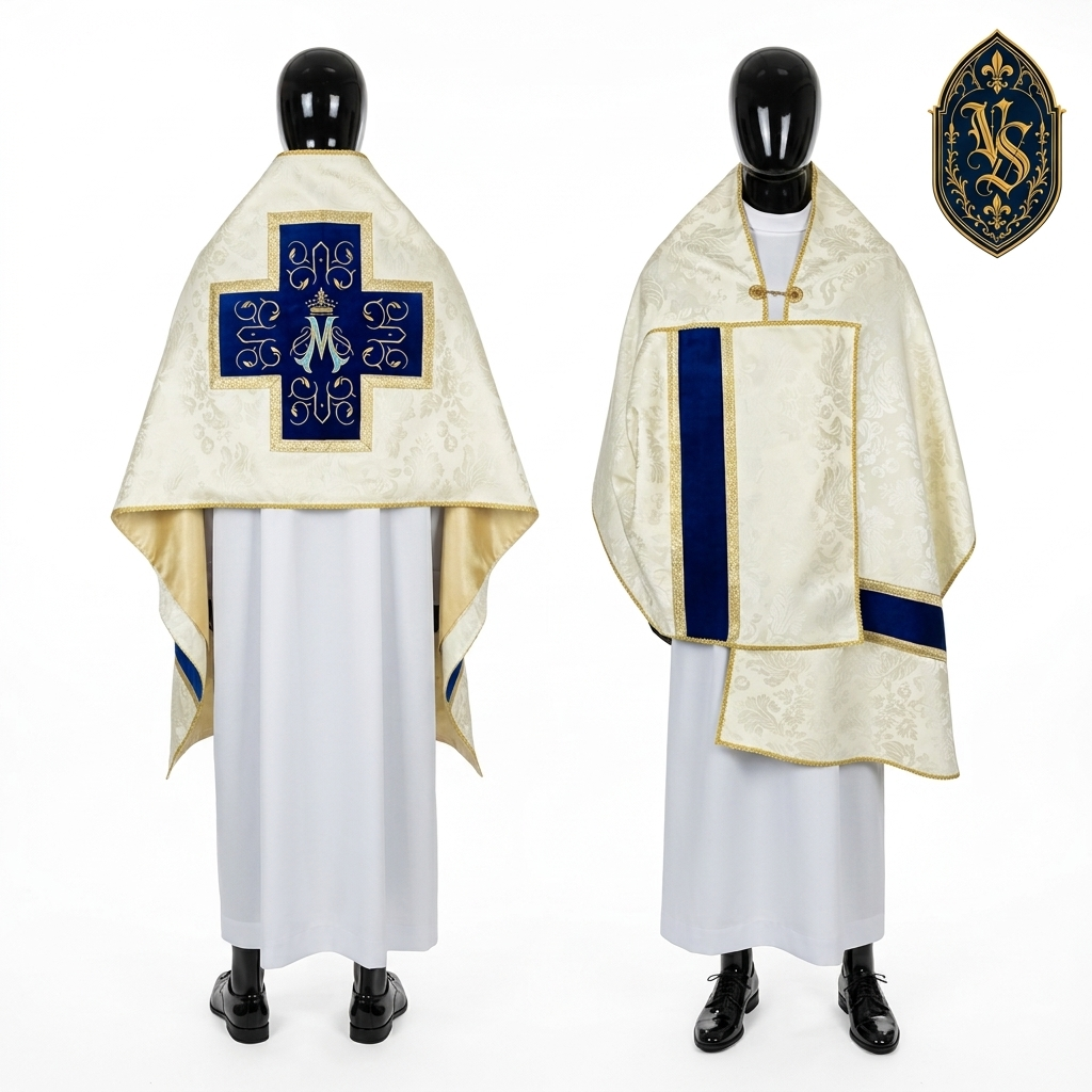 Welon liturgiczny maryjny z aksamitnym haftem WLKRB-013