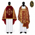 Welon liturgiczny czerwono-złoty z haftem IHS – WLKRB-024